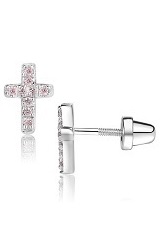 mini silver cubic zirconia cross baby earrings